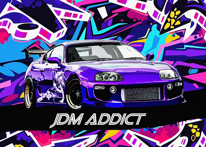Purple JDM Supra with Graffiti Background