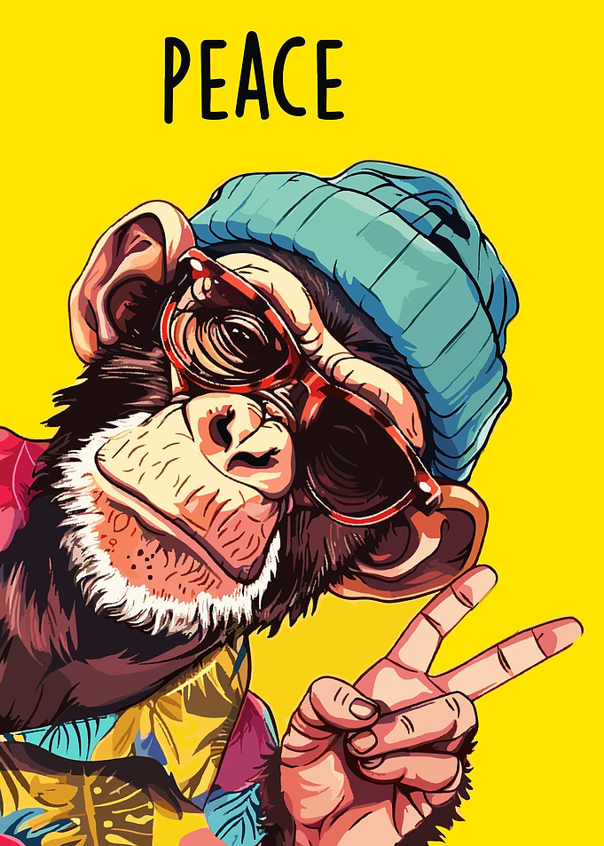 Chimpanzee making peace sign