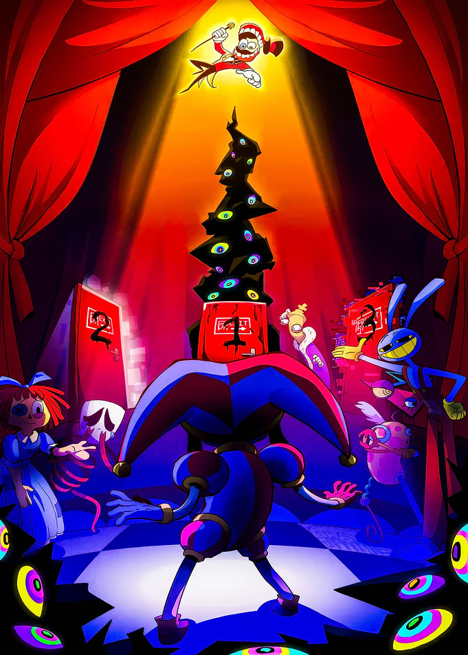 Surreal Jester and Eye-Covered Tower