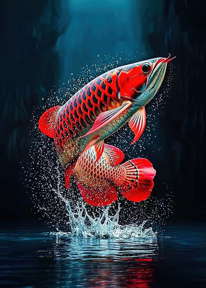 Red Arowana Fish Jumping