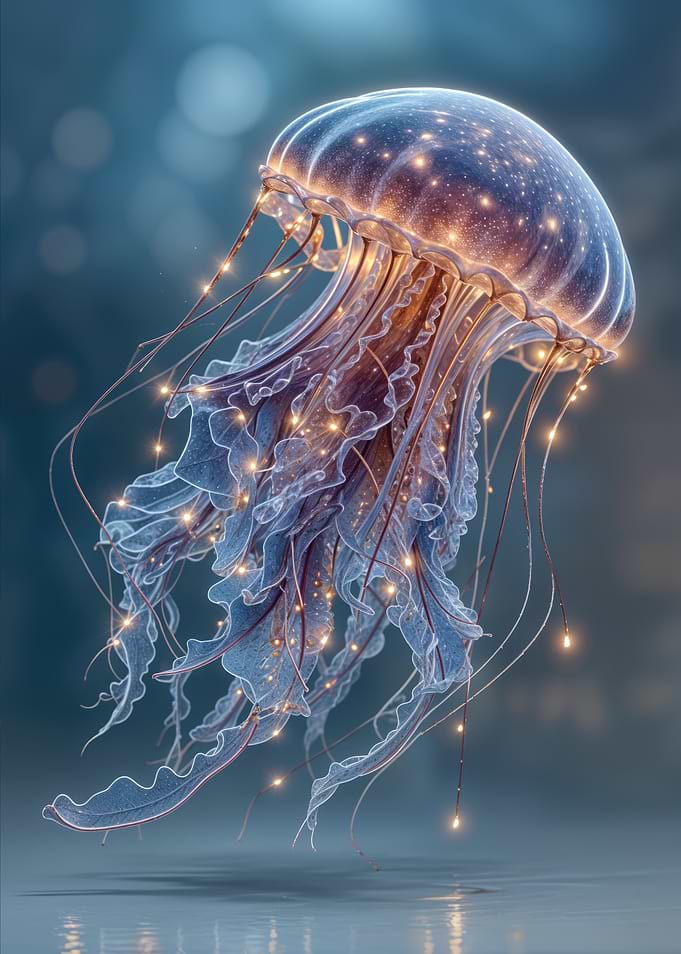 Glowing Jellyfish in Deep Blue Water
