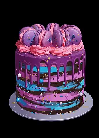 Galaxy Drip Cake with Macarons