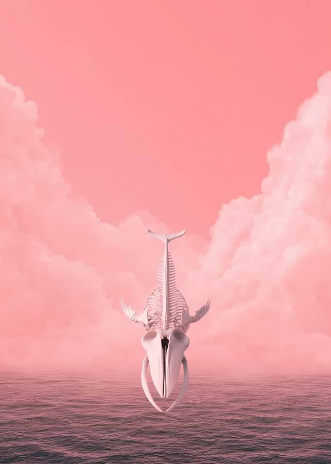 Whale Skeleton in Pink Sky