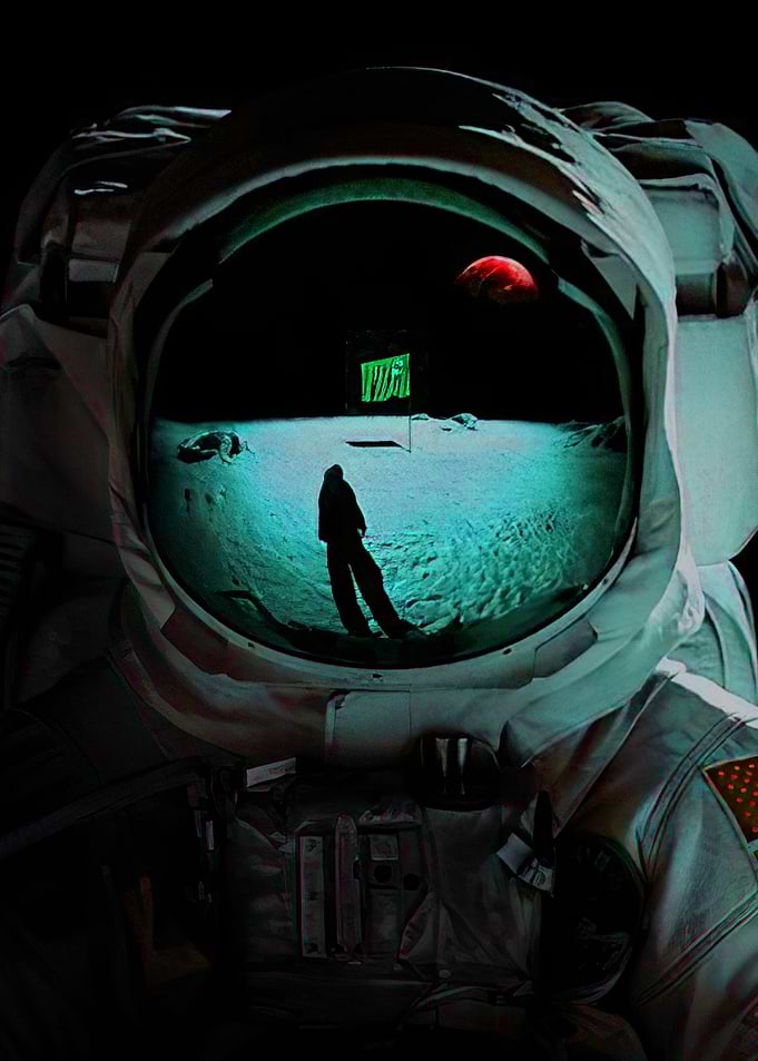 Astronaut on the Moon with Red Planet