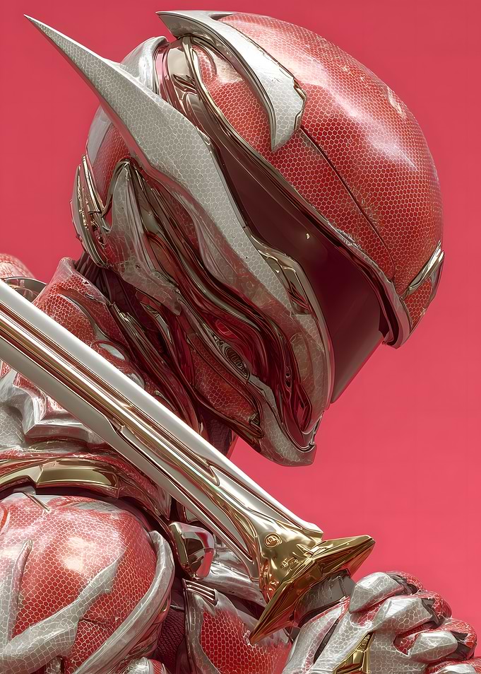 Red and Silver Sci-Fi Warrior with Sword