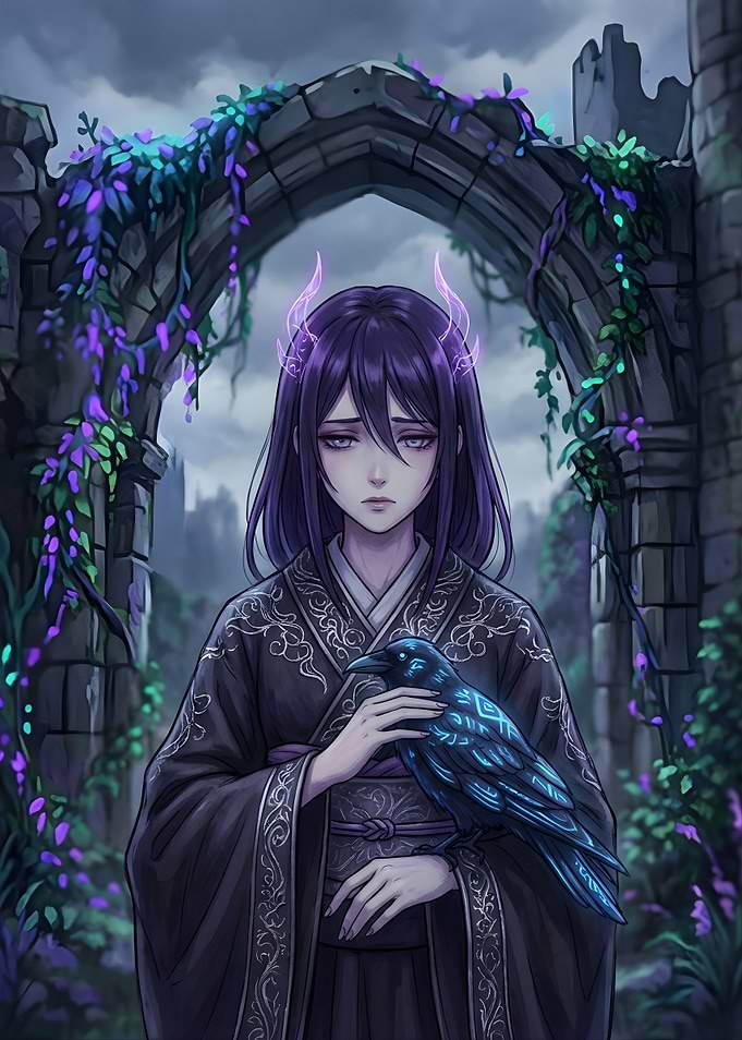 Gothic Anime Girl with Raven