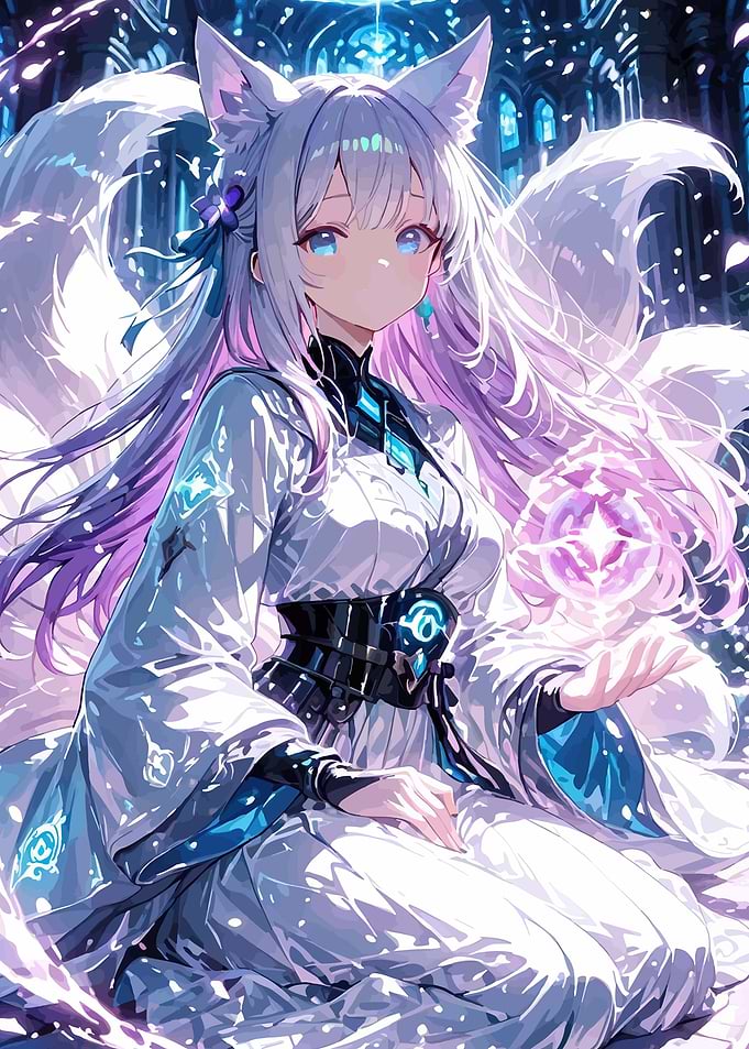 Anime Kitsune Holding Magical Orb