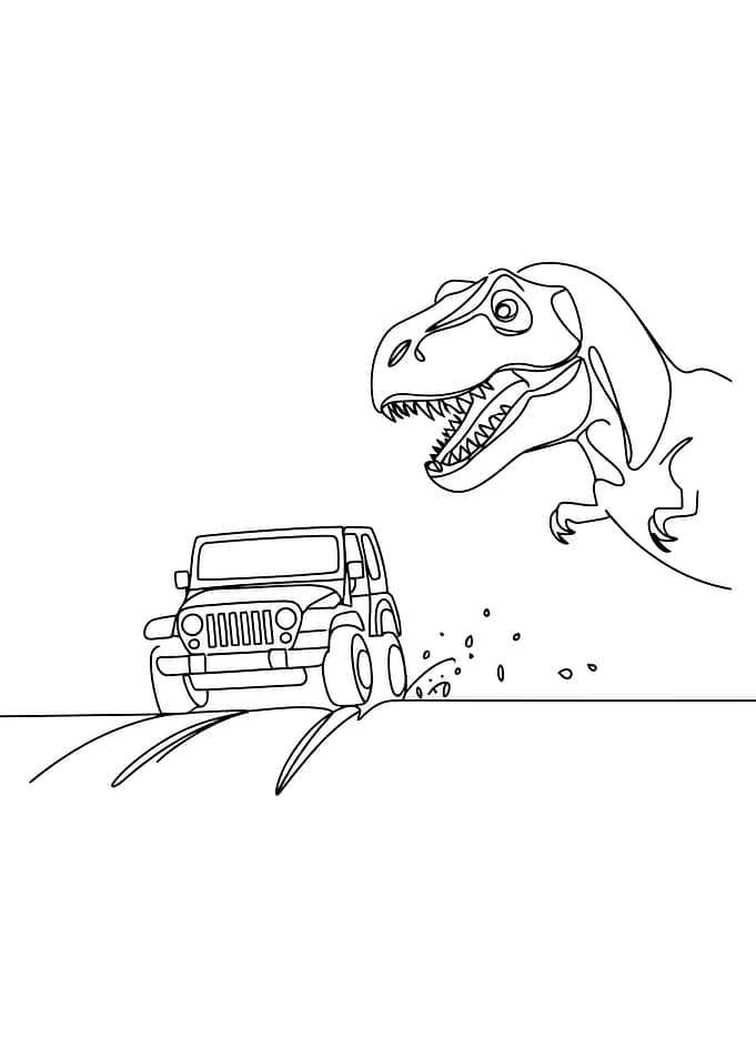 Dinosaur Chasing a Jeep