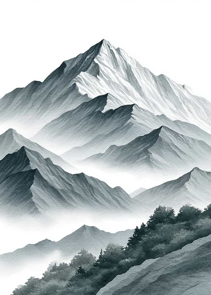 Misty Mountain Landscape Painting