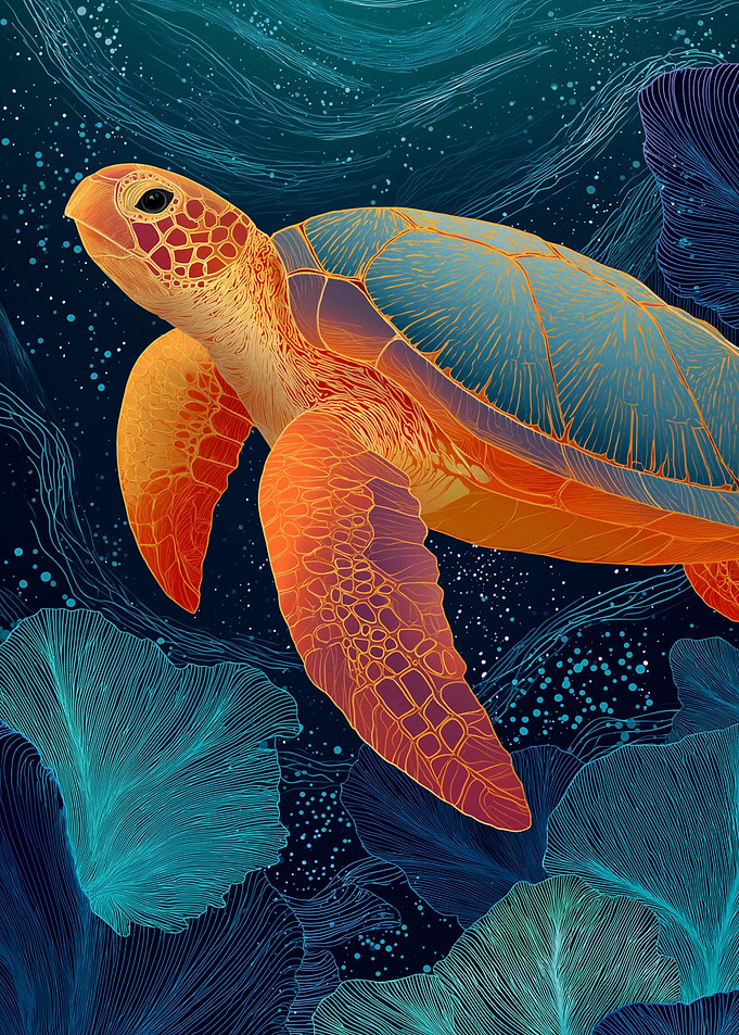 Vibrant Sea Turtle Underwater
