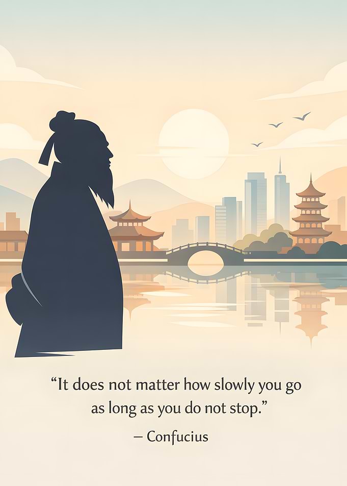 Confucius quote with Asian cityscape