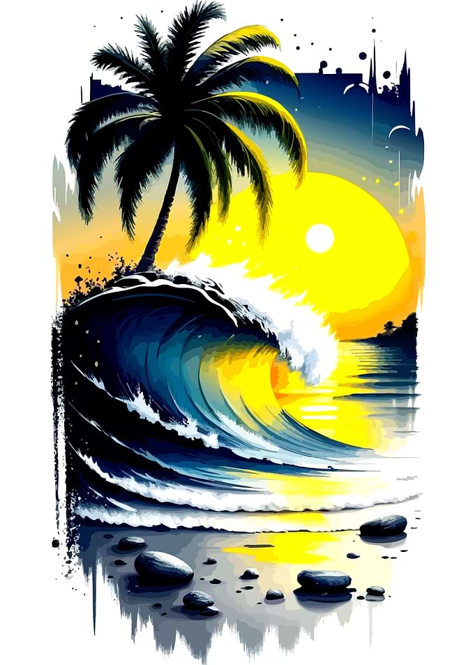 Tropical Sunset Wave Painting