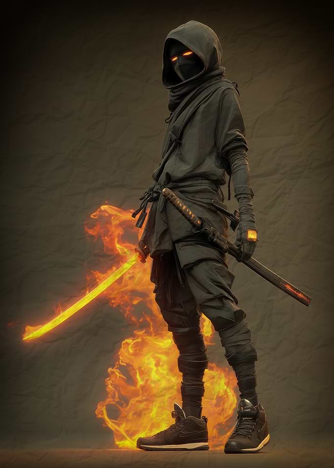 Ninja with Fiery Katana