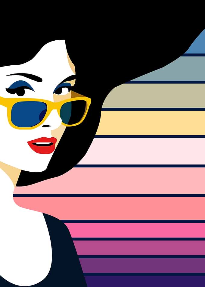 Woman with Sunglasses and Striped Background