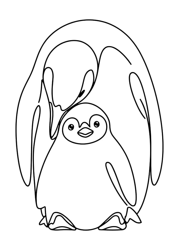 Mother and baby penguin line art