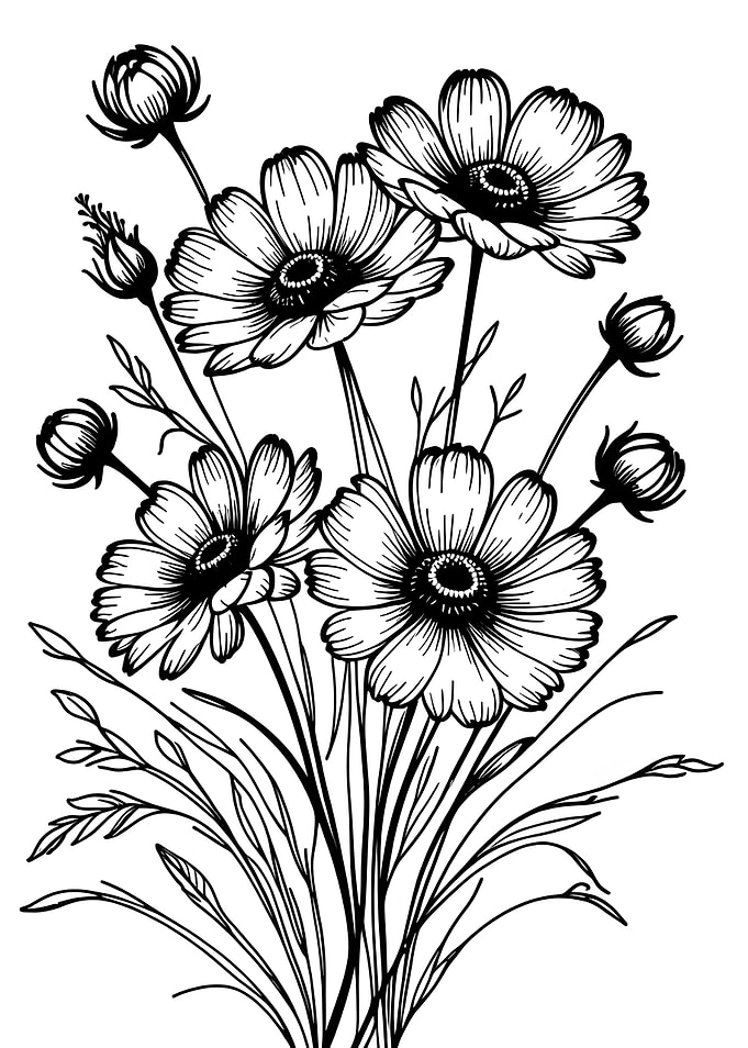 Black and White Floral Illustration