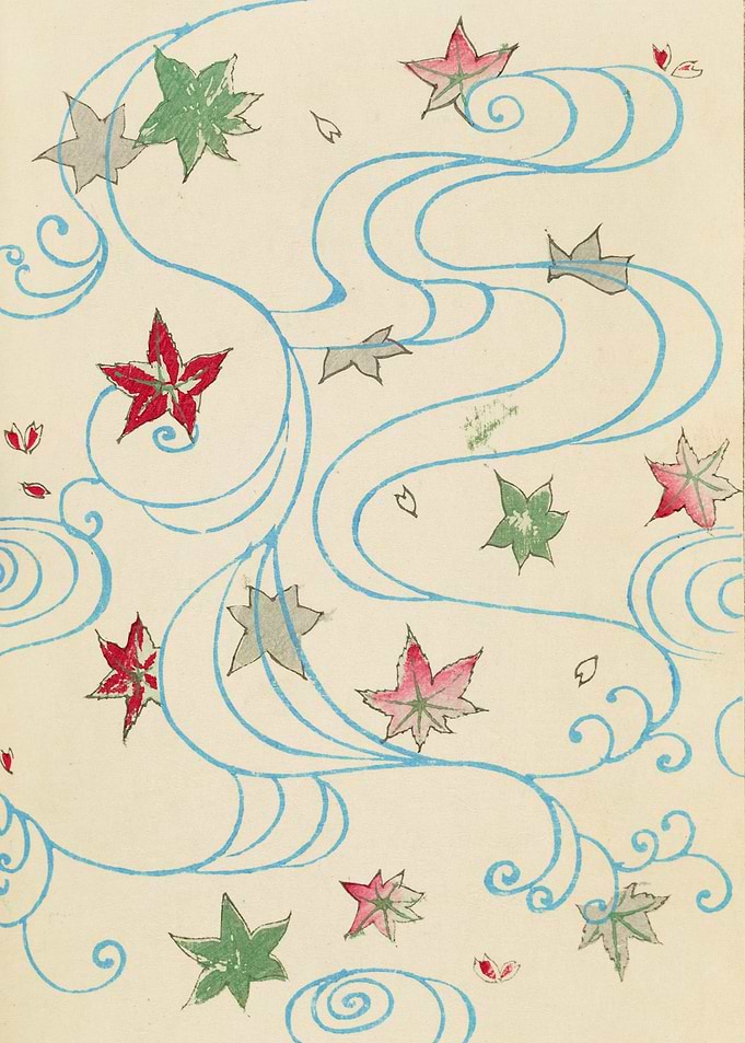 Japanese Maple Leaves and Water Swirls
