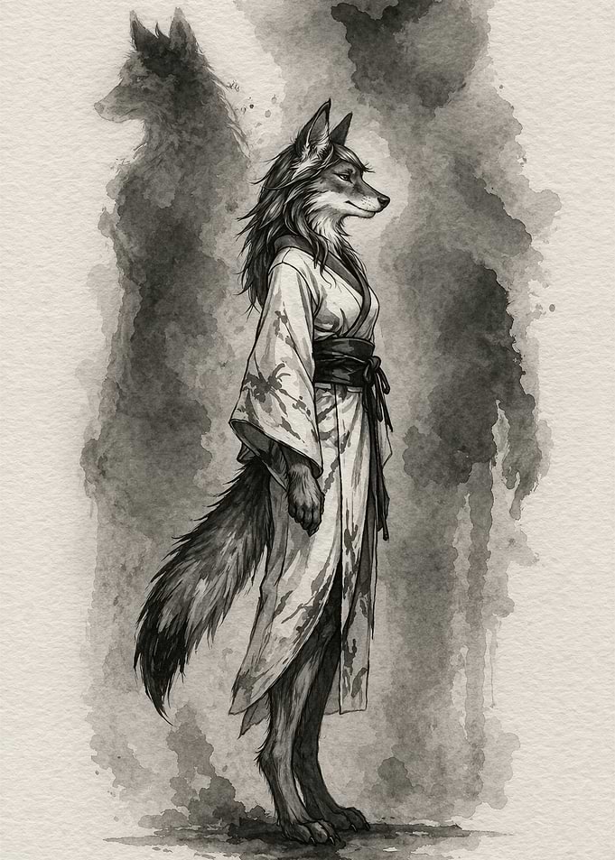 Anthropomorphic Fox Warrior in Kimono