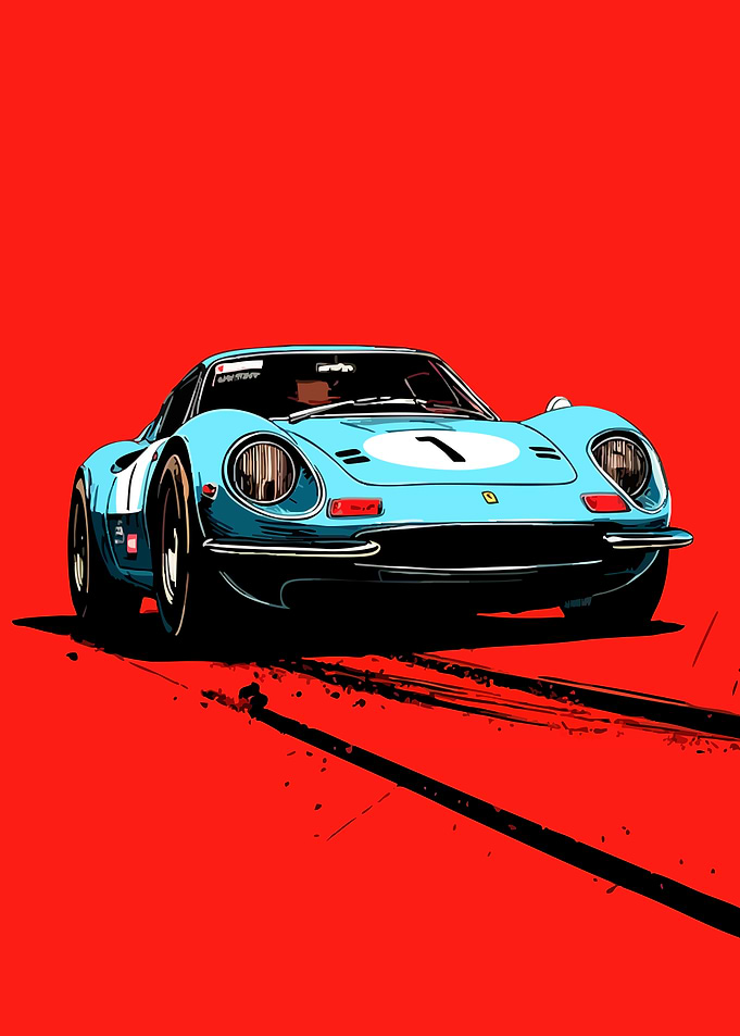 Blue Ferrari Dino 246 GT with Racing Number 1