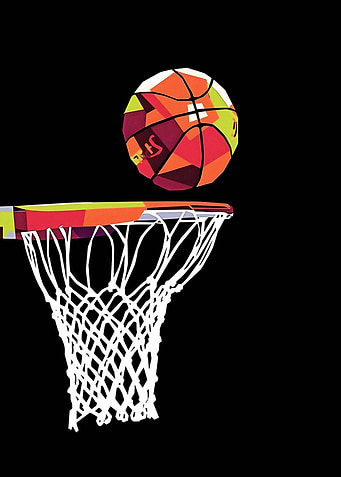 Basketball going into hoop
