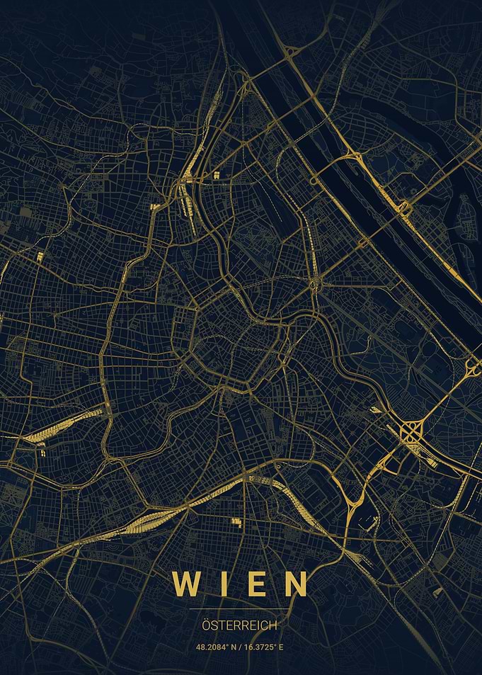 Vienna Street Map Poster – Midnight Edition