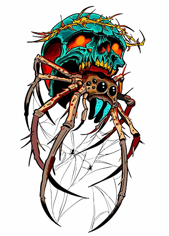 Spider and Skull with Crown of Thorns