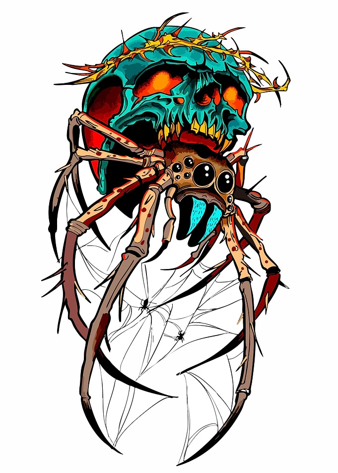 Spider and Skull with Crown of Thorns