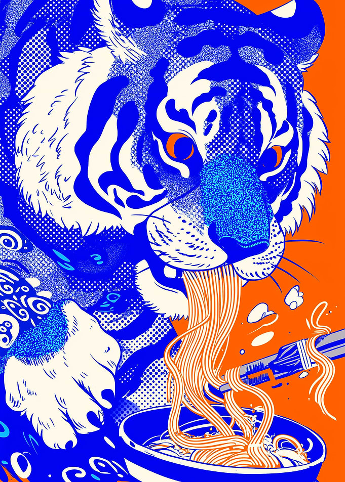 Tiger Eating Noodles