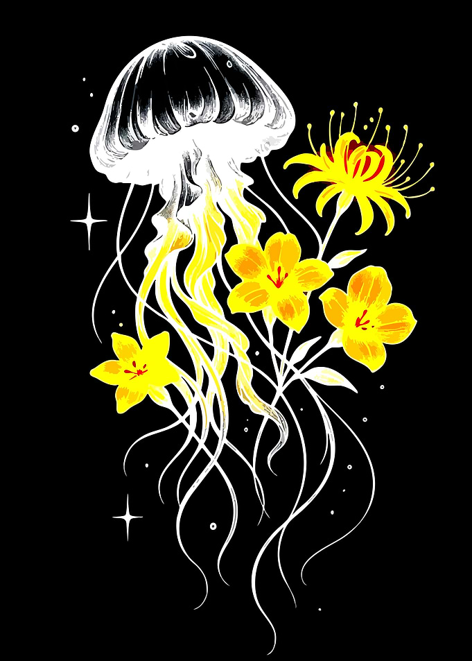 Jellyfish and Yellow Flowers