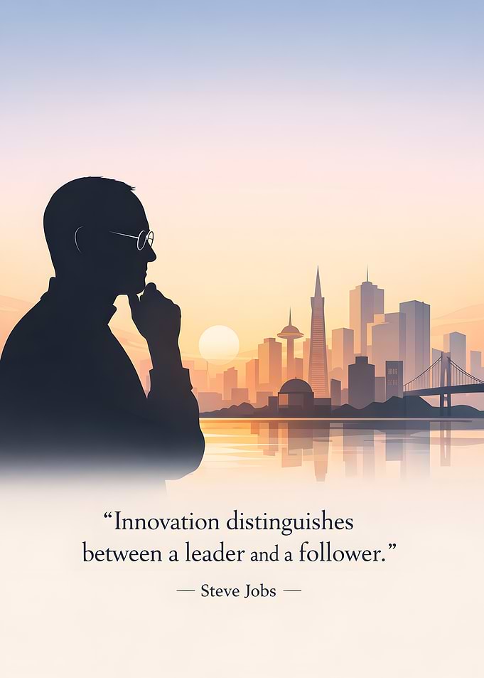 Steve Jobs Silhouette with Cityscape