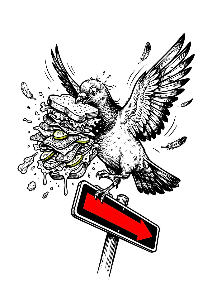 Pigeon Stealing a Giant Sandwich