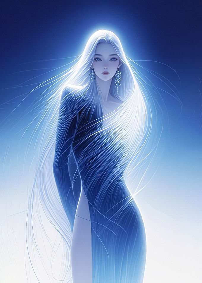 Ethereal Woman with Flowing White Hair
