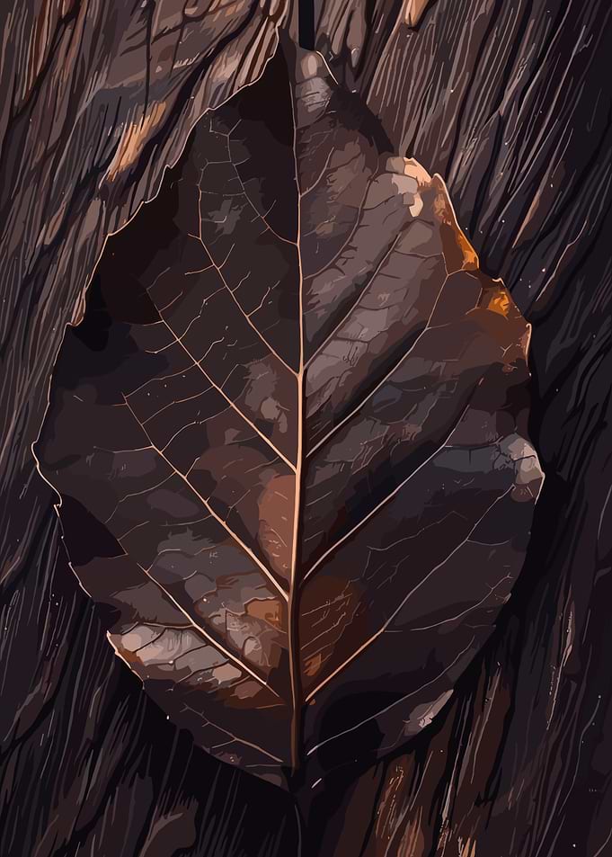 Dark Brown Leaf on Wood Texture