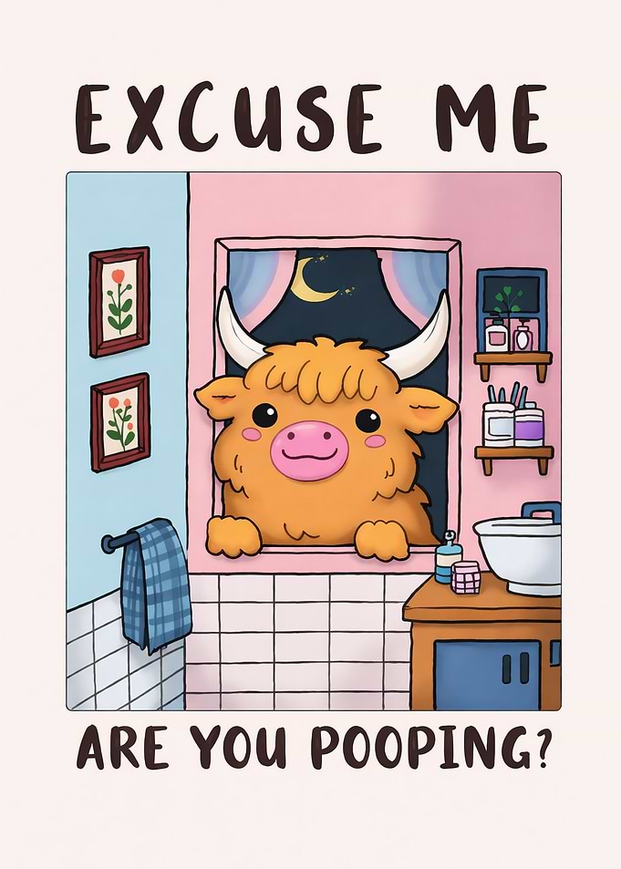 Cute Highland Cow in Bathroom