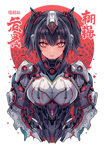 Cyberpunk Anime Girl with Red Eyes