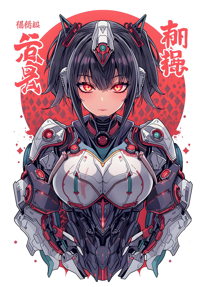 Cyberpunk Anime Girl with Red Eyes