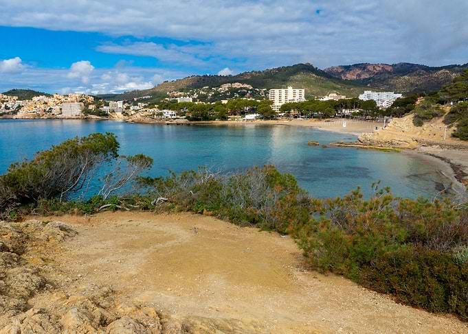 Panoramic view of turquoise bay in Peguera Mallorca