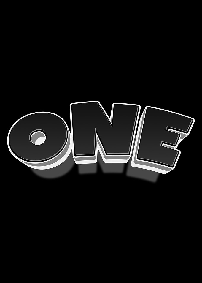 3D Text 'ONE' on Black Background