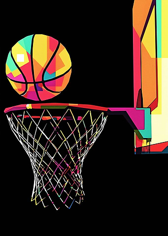 Colorful Basketball Hoop and Ball