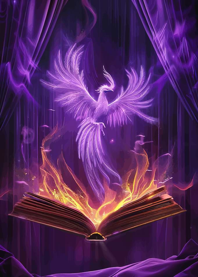 Phoenix Rising from a Magical Book