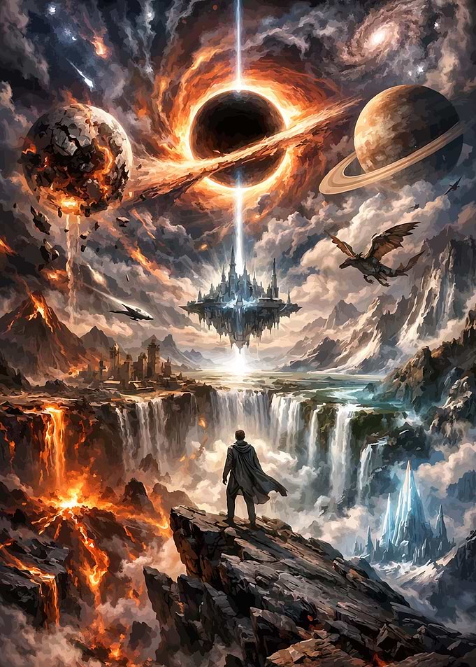 Epic Fantasy Landscape with Black Hole
