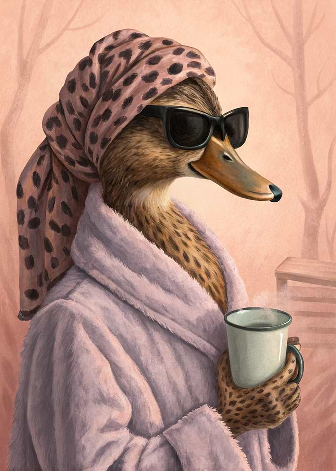 Duck in a bathrobe and sunglasses