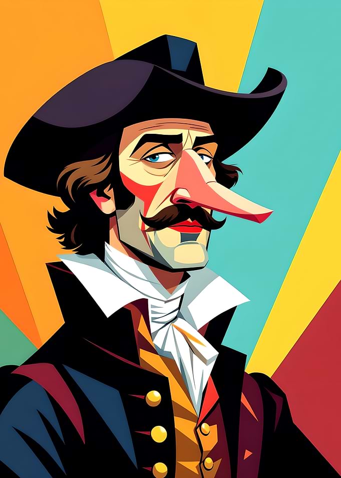 Caricature of Cyrano de Bergerac a man with a large nose