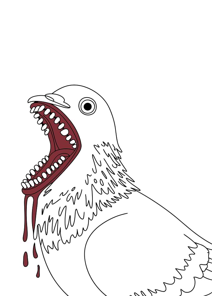 Horror Pigeon with Bloody Mouth