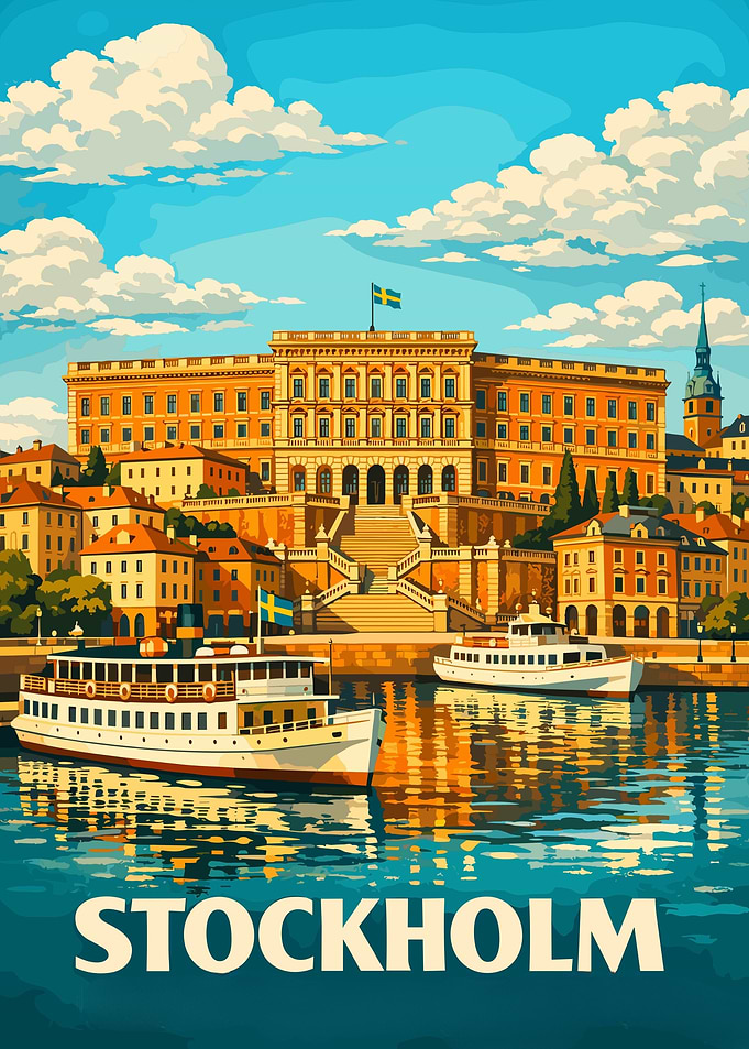 Stockholm Cityscape Royal Palace Vintage Travel