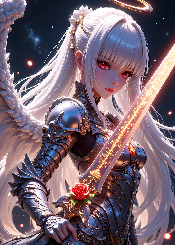 Anime Angel Warrior with Glowing Sword