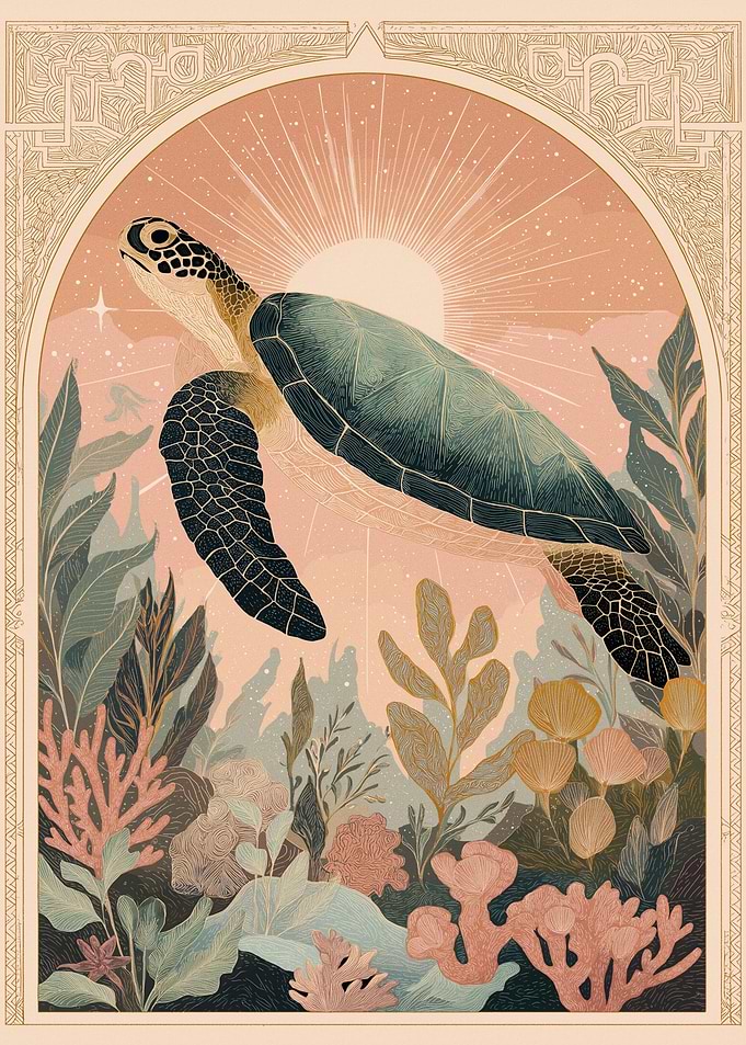 Sea Turtle Swimming in Coral Reef