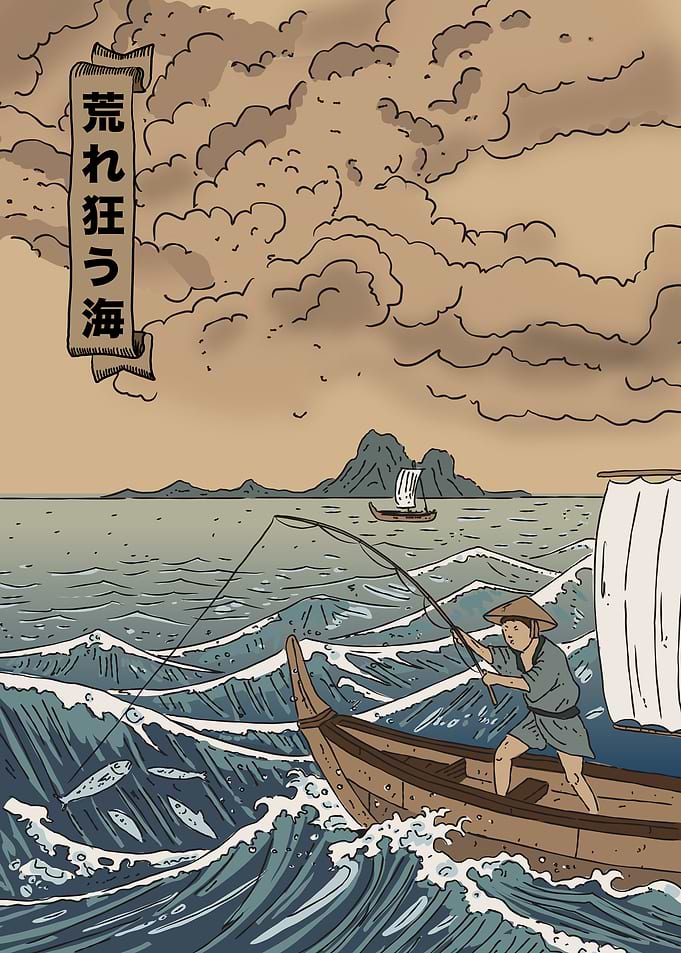 Fisherman in a Stormy Sea