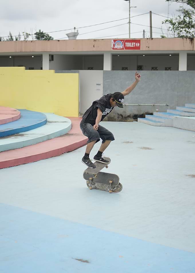 Skateboarder performing a trick