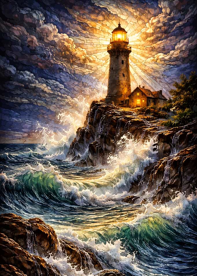 Lighthouse on a Rocky Coast